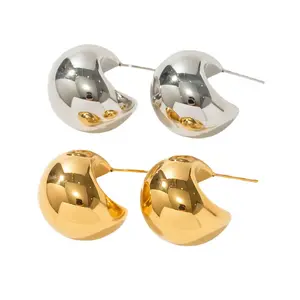 Hot Sales Fashion Trend 18K Gold Pvd Plating Spherical Half Round Hollow Earrings Stainless Steel jewelry