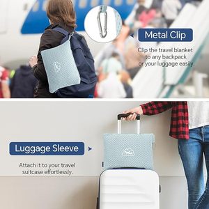 Custom Travel Blanket Pillow Set with Bag Hidden Pocket Trolley Sleeve Carabiner for Airplane Fleece Blanket - Product Image 2