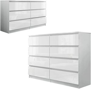 High Gloss Chest of Drawers, 8 Drawer Bedroom Chest of Drawers with Metal Runner <strong>Tall</strong> Dresser <strong>Bedside</strong> Table Storage <strong>Cabinet</strong> - Product Image 4