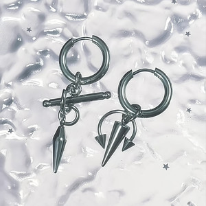 Boucles d'oreilles pendantes asymétriques <span class=keywords><strong>en</strong></span> forme de cône Hip-hop Punk pour hommes et femmes, bijoux <span class=keywords><strong>en</strong></span> acier inoxydable - Product Image 3
