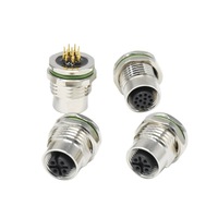 Connecteur circulaire mâle-femelle droit M12 à montage sur panneau, à souder sur circuit imprimé, avec contacts plaqués or, étanche IP67/IP68