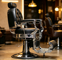 Fauteuil de barbier pivotant inclinable en cuir PU capitonné de luxe rétro, robuste, pour hommes, salon de coiffure