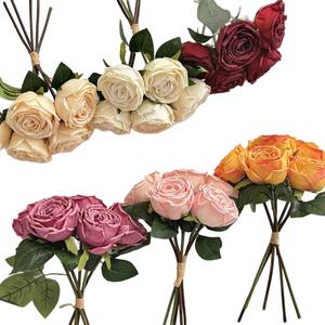 Bouquet de roses artificielles à 5 têtes, fleurs en soie rondes, haute simulation, accessoires de mariage, décoration intérieure - Product Image 5