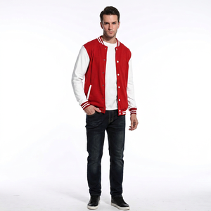 Veste universitaire rouge et blanche pour homme, décontractée, en polyester et coton, col rabattu, fermeture boutonnée, coupe classique, automne - Product Image 1