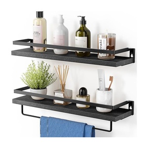 Modern Double-Tier Stainless Steel Bathroom Wall Storage Rack with Towel <b>Bar</b> and Toiletries Holder - Product Image 2