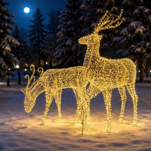 PJX Grand cadre lumineux LED 2D/3D en forme de cerf pour Noël en extérieur, idéal pour la décoration des centres commerciaux, des parcs et des jardins. - Product Image 3