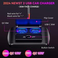 Prise murale USB 12V avec double chargeur rapide QC3.0 USB-A 18W, port de charge USB LED pour voiture avec interrupteur à bouton