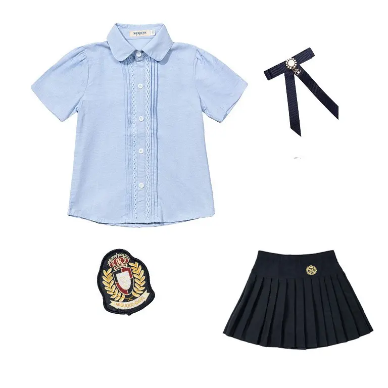 Hot Sale Kindergarten Summer Boys and girls School Shirt and Navy Skirt and Shorts School Uniform Design