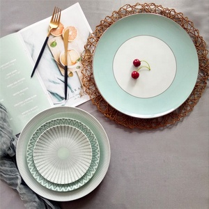 Assiettes de fête en porcelaine turque de style vintage tropical vert clair, vaisselle en céramique personnalisée en porcelaine fine - Product Image 3
