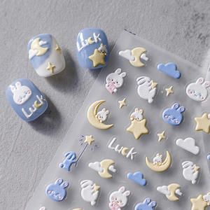 5D tridimensionnel mignon dessin animé lapin Nail Art Relief autocollant Gel ongles lune étoile Patch «avoir un bon rêve» pour la décoration <span class=keywords><strong>des</strong></span> ongles - Product Image 3