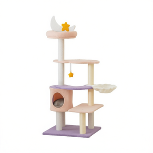 Árbol rascador multinivel para gatos con postes de sisal, 5 niveles, casa para gatos de color morado y rosa para gatos de interior - Product Image 1