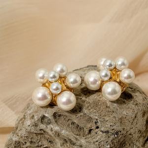 Retro Hypoallergenic Non Tarnish Irregular Flower Pearl Beads <b>Earrings</b> Minimalist Stainless Steel Gold Plated <b>Stud</b> <b>Earrings</b> - Product Image 3