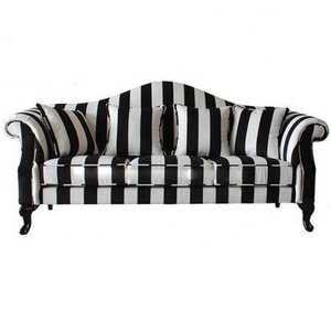 Furnitur Ruang Tamu Berlapis Kain Bergaris Hitam dan Putih <span class=keywords><strong>Sofa</strong></span> 3 Tempat Duduk