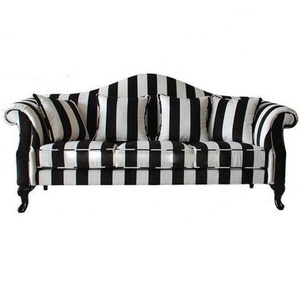 living room furniture upholstered black and white striped cloth sofa 3 seater