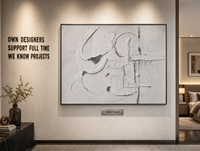 Weiß-Graues Kalligrafie-Pinselstrich-Gitter 3D-Relief Gips Abstrakte Wandkunst Schwarzer Rahmen Hotel Kunstgalerie Statement-Wand Maßanfertigung