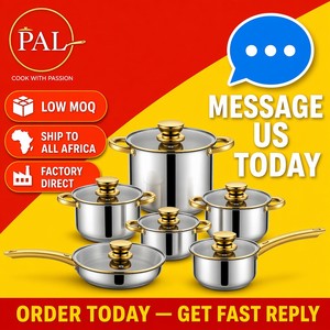 PAL 12-Piece Stainless Steel Cookware Set Gold/Silver Handles Black <strong>Knob</strong> Ceramic Non-Stick Coating Glass Cover Multi-Size - Product Image 2