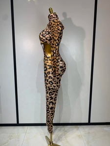 Combinaison en spandex pour femme, motif léopard, strass dorés, sexy, pour séance photo d'anniversaire, soirée, club, <span class=keywords><strong>danse</strong></span>, scène, Halloween - Product Image 4