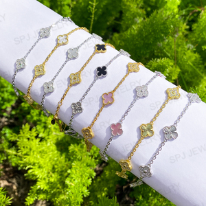 Set di Gioielli SPJ in Argento S925 con Madreperla Bianca, <span class=keywords><strong>Collana</strong></span>, Bracciale e Orecchini a Quadrifoglio, Produzione Diretta OEM ODM per Boutique - Product Image 4