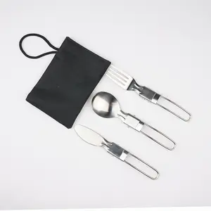 Outdoor Ultralight Portable Stainless Steel Folding Knife Fork Spoon Camping Dinnerware Set Tableware Set