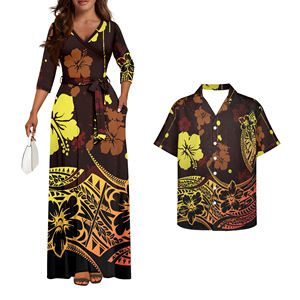 Moda artı boyutu çift giysi polinezya tropikal tasarım kadın rahat elbise ada tarzı eşleşen erkek Hawaiian i gömlek - Product Image 2