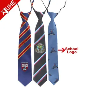 Custom Polyester Pre-tied Neckties School Neck Tie Logo Design Cheap Lazy Logo Children Necktie School Tie