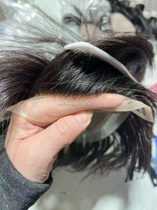 Extensioni per <span class=keywords><strong>capelli</strong></span> <span class=keywords><strong>maschili</strong></span> in vera pelle di capra, con base in seta e frontale in pizzo svizzero, annodate a mano, densità personalizzabile - Product Image 5
