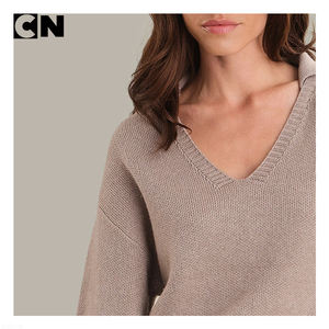 เสื้อสเวตเตอร์แบบสวมหัวเสื้อโปโลผ้าวูลถักแบบลำลองสำหรับผู้หญิงโลโก้ตามสั่งผลิตจากโรงงานได้รับการรับรอง GRS - Product Image 3