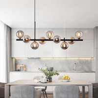 Suspension de Luxe Dorée Moderne Nordique à Bas Prix, Décoration Rectangle avec Boules de Verre, Lustre Bulle pour Îlot de Cuisine