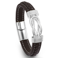 Bracelet en cuir unisexe à fermoir magnétique géométrique européen tendance, vente chaude, boucle punk, personnalisation, couches de PU, tricot, bracelet pour homme