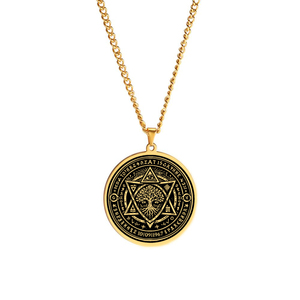 Collier en acier inoxydable <span class=keywords><strong>ERIC</strong></span> LEOTURE Symboles mystiques de l'abondance, porte-bonheur, hexagramme, yeux magiques, amulette, talisman arbre, bijoux - Product Image 4