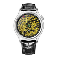 Montre automatique à heure sautante avec logo personnalisé, 41 mm, acier 316L, saphir, 5 ATM, cadran dragon doré 3D, montre-bracelet mécanique OEM GM0075
