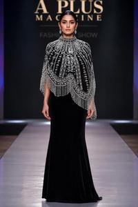 Robe de soirée noire brodée de perles avec franges, cape d'épaule, costume de scène pour mariage et fête - Product Image 2