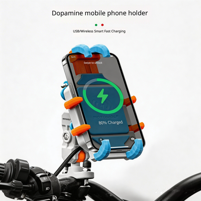 Plastic Universal Wireless Charging Flexible Phone Holder with Ball Joint Connection for Motorcycle & Electric Bike Outdoor Use