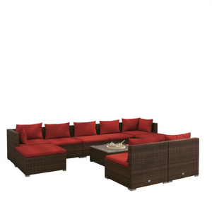 Set Lounge da Giardino in Rattan Marrone per 6 Persone, Arredamento da Esterno Resistente alle Intemperie, Design Contemporaneo - Product Image 1