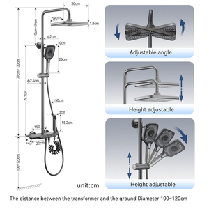 欧美畅销书豪华雨水混合器系统恒温钢琴键淋浴套装4模式4-欧美出口 - Product Image 6