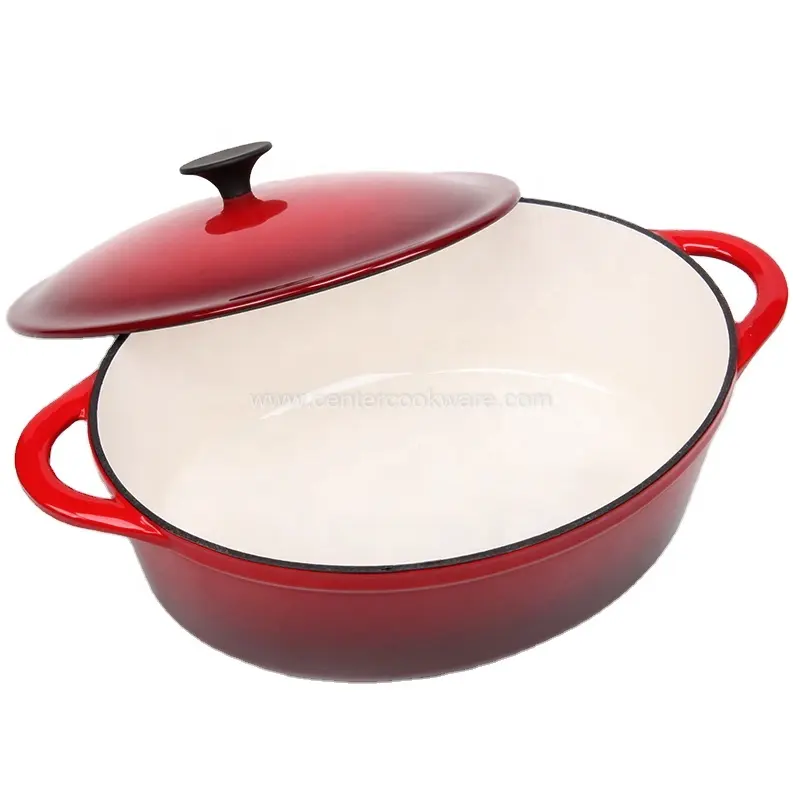 Red Color Cast Iron Enamel Covered Oval Dutch Oven Casserole With Lid