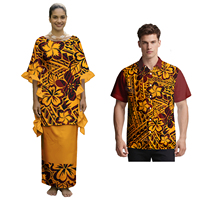 Ensemble de 2 pièces sur mesure, design personnalisé, tenues assorties pour couple polynésien, Puletasi pour femmes, chemises pour hommes à imprimé hibiscus hawaïen