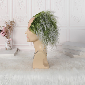 Ainizi - Peluca Corta y Rizada de 6 Pulgadas, Color Verde Mezclado con Blanco, Estilo Beetlejuice para Halloween - Product Image 5