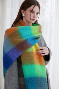 Hiver Nouveau Style Européen et Américain Echarpe AC Colorée Avec Grille Arc-En-Ciel Echarpe Chaude Épaissie - Product Image 5