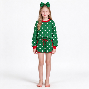 Tenues de Noël personnalisées à pois pour filles, ensembles décontractés pour sœurs, vêtements de boutique en gros, prix d'usine, mignons et doux pour tout-petits - Product Image 3