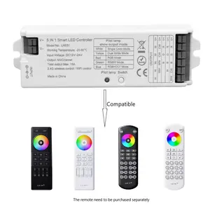 2.4G RF 5 in 1 L:ED条控制器15A 360W，适用于DC 12V 24v单色RGBW RGB CCT发光二极管带