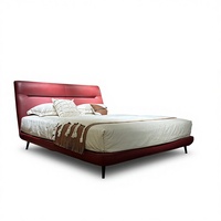 OKF Italienisches Luxus-Minimalistisches Queensize-Bettset Vollständig Massivholzrahmen Verstellbar Rosé-Rotes Echtleder Romantisches Schlafzimmermöbel