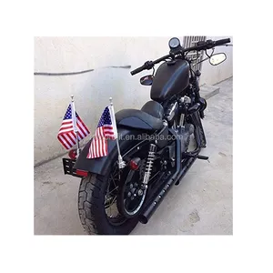 RTS Set Dudukan Bendera Perak Sepeda Motor, Rak Bagasi Sepeda Motor Bendera Perak Amerika untuk HD Sportster Road King XL883 XL1200 XL48