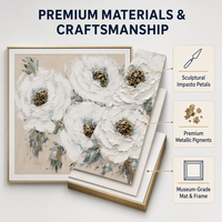Peinture à l'huile de fleurs de pivoine blanche texturée Peinture murale florale peinte à la main avec des accents de menthe Décoration pour un intérieur élégant
