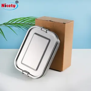 Nicety Kotak Makan Siang 304/800/1200 ML, Kotak Makan Siang Bento Tiffin Persegi Anti Bocor Baja Tahan Karat dengan Tutup Silikon 1400