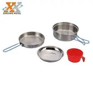 4PCS Lightweight Outdoor Camping Hiking Cookware Picnic Set Stainless Steel Camping Cookware
