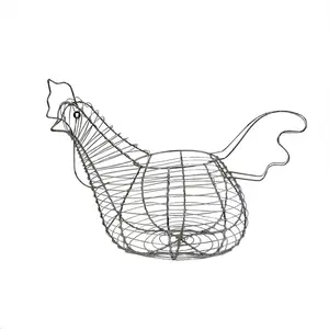 Cesta de cozinha decorativa para design de galinha, fio de metal
