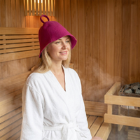 Chapeau de sauna en feutre de laine magenta, écologique, réutilisable, unisexe, personnalisable, respirant et résistant à la chaleur, pour la protection des cheveux