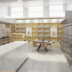 Étagère de présentation pour supermarché, couleur bois clair/blanc, <span class=keywords><strong>conception</strong></span> professionnelle rectangulaire, mesure sur <span class=keywords><strong>site</strong></span> gratuite, <span class=keywords><strong>vitrine</strong></span> - Product Image 4