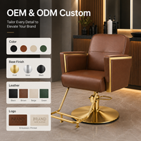 Fauteuil de Barbier Professionnel XFMC, Chaise de Coiffure de Luxe en Cuir Marron, Chaise Hydraulique à Rotation 360 Degrés, Cadre Doré, OEM ODM